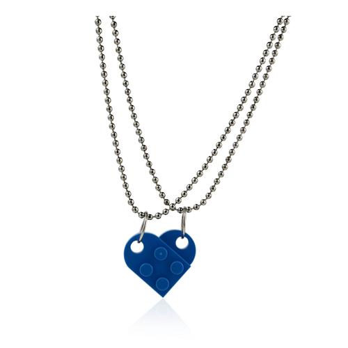 E Blue -2 Pièces Mignon Amour Coeur Brique Pendentif Collier Pour Couples Amitié Femmes Hommes Fille Garçon Lego Elements Saint Vale