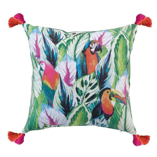 Coussin Déhoussable Pompons 45 Cm Coton Jungolista