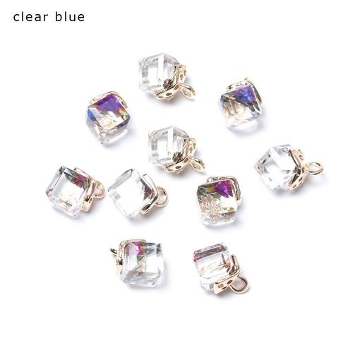 Clear Blue -10 Pièces Cube Verre Perles De Cristal 14 Couleurs Forme Carrée 2mm Trou Autrichien Perles De Cristal Pour Bracelet Bijo