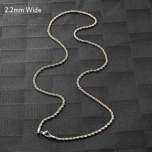 2.2mmwide Silvergold-24 Inches 61 Cm -Collier En Acier Inoxydable Et Titane Pour Femmes Et Hommes,Chaîne À Corde En Or,Plusieurs C