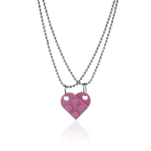 C Pink -2 Pièces Mignon Amour Coeur Brique Pendentif Collier Pour Couples Amitié Femmes Hommes Fille Garçon Lego Elements Saint Vale