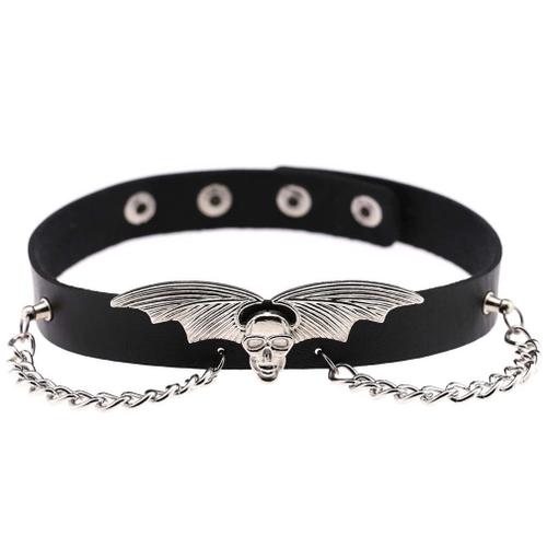 Black -Chuhan Nouveau Style Punk Femmes En Cuir Collier Filles Chokers Collier Animal Chauve Souris Aile Crâne Fantôme Chaîne Collie