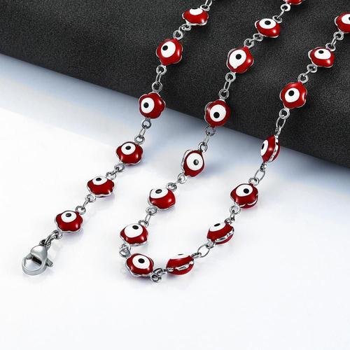 Red-18 Cm 7 Inch -6mm En Acier Inoxydable Perles Colorées En Forme De Fleur Collier À Breloques Femmes Mauvais ¿Il Chaîne Collier Di