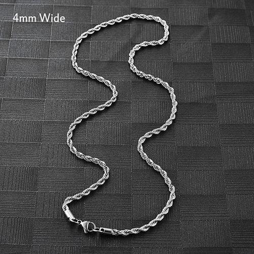 4mm Wide Silver-24 Inches 61 Cm -Collier En Acier Inoxydable Et Titane Pour Femmes Et Hommes,Chaîne À Corde En Or,Plusieurs Couleu