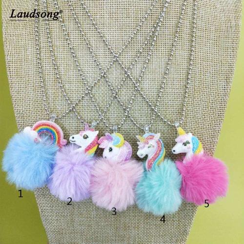 Couleur Or Jaune Pâle-Style 5 -5 Style Violet/Bleu/Rose/Vert En Peluche Boule Pendentif Mignon Animal Licorne Arc En Ciel Forme Coll