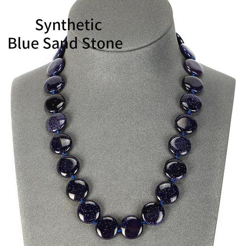 Blue Sand Stone -Jd Collier Fait Main Style Boho,Mélange De Pierres Naturelles,Collier Rond Plat Plus Grand,Lariat Avec Perles No