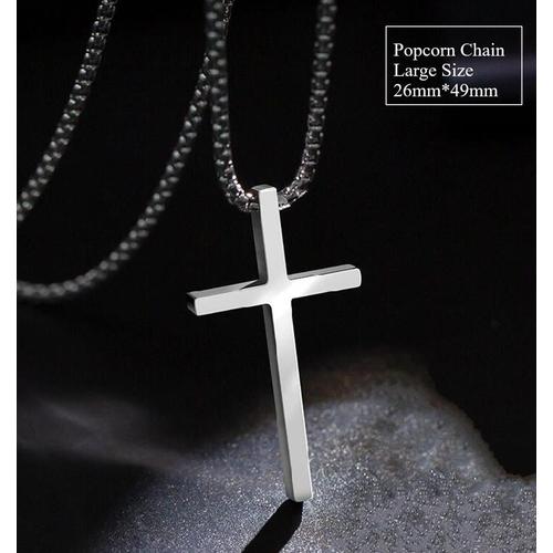 Large-Popcorn Chain-70 Cm -Titane Acier Inoxydable Simple Classique Mode Croix Collier À La Mode Pendentif Jésus Fille Courte Longue