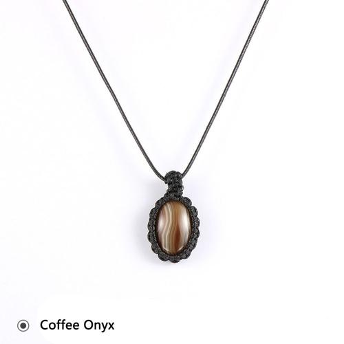 Coffee Onyx -2020 Mode Pierre Naturelle Pendentif Collier Pour Hommes Femmes Cire Ligne Enveloppement Goutte Forme Oeil De Tigre Opa