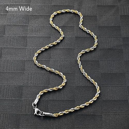 4mm Wide Silvergold-24 Inches 61 Cm -Collier En Acier Inoxydable Et Titane Pour Femmes Et Hommes,Chaîne À Corde En Or,Plusieurs Co