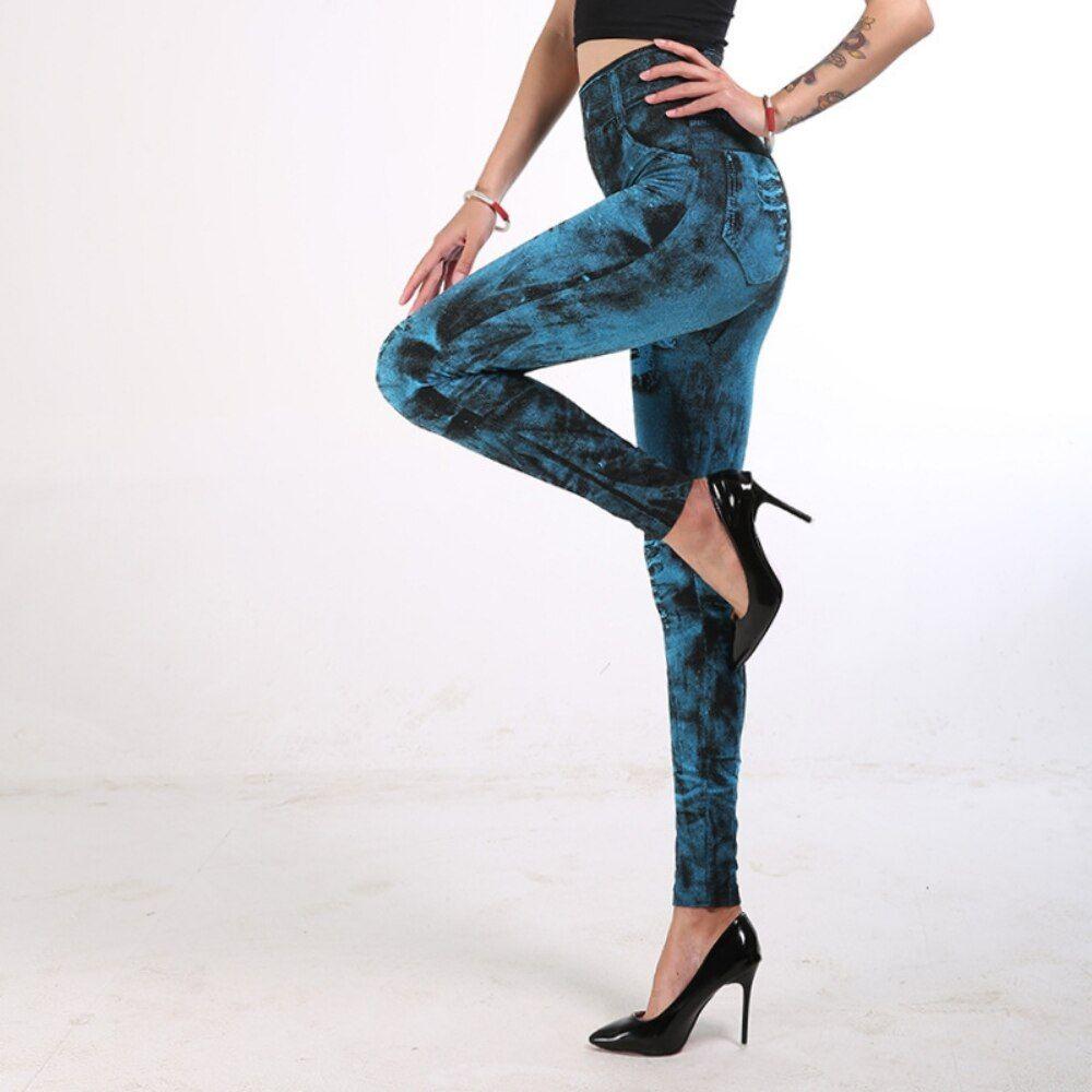 Legging Imitation Denim pour femme pantalon crayon multicolore rehausseur de hanche Super elastique court Slim amincissant Rakuten