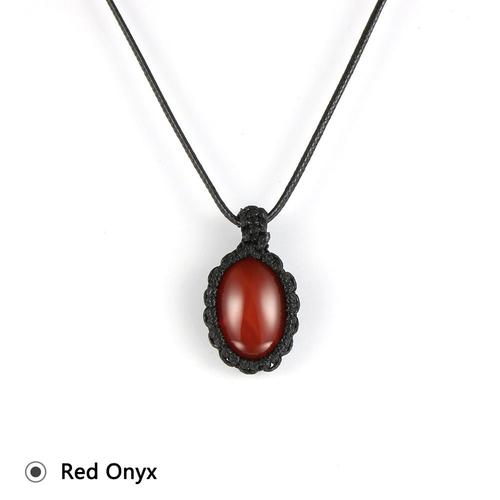 Red Onyx -Femmes Hommes Pierre Naturelle Oeil De Tigre Onyx Pendentif Ovale Collier Opale Charme Réglable Tour De Cou Ciré Corde Cla