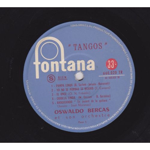 25 Cm 33 Rpm - Tangos - Pampa Linda - Yo No Se Porque - El Once - Criolla Linda -Rasqueando -Pampa- Jalousie - Duello Criollo