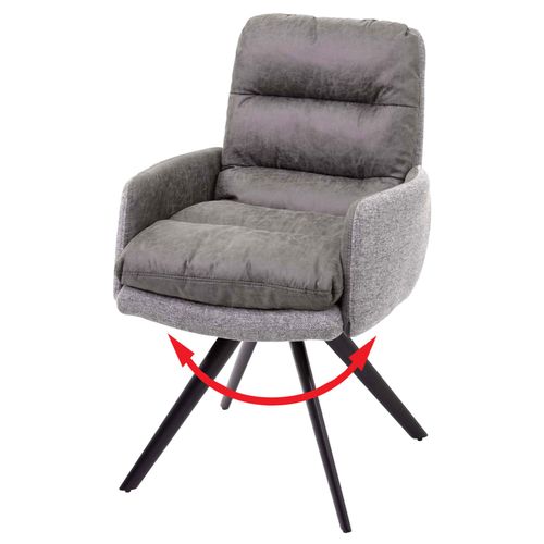 Chaise De Salle À Manger Hwc-G66, Cuisine, Pivotante, Auto-Position, Tissu   Gris Clair-Gris, Avec Accoudoirs