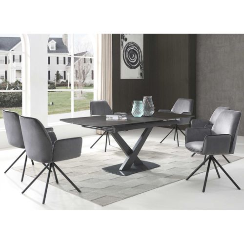 6x Chaise De Salle À Manger Hwc-G67, Chaise De Cuisine, Pivotante, Auto-Position   Velours, Gris Foncé