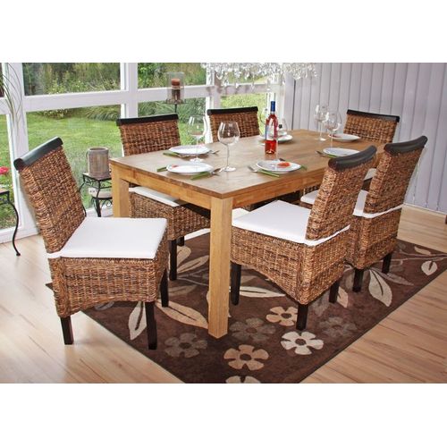 Lot De 6 Chaises M45, Banane Tressée, 47x54x93cm   Pieds Foncés, Avec Coussin
