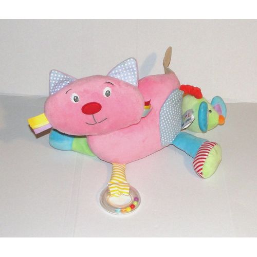 Doudou Chat D'activités Doudou Et Compagnie Peluche Chat Rose Grelot Anneaux 24 Cm