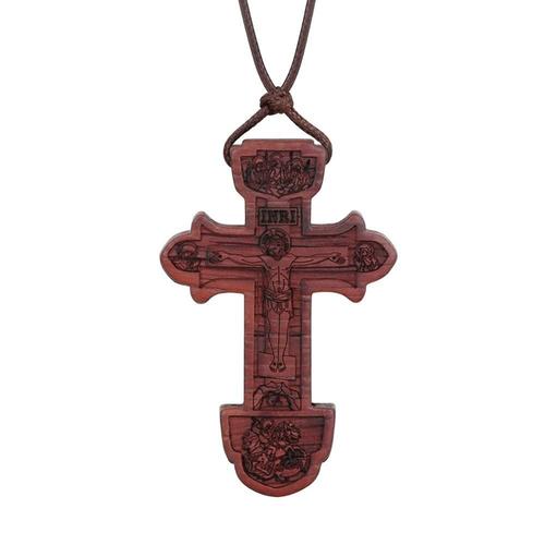 D-Red -Colliers Croix En Bois Noir Rouge Pour Hommes Chaînes De Corde En Cuir Réglables Religieux Inri Orthodoxe Saint Saint Benoît