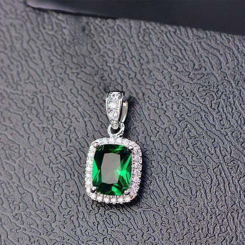 Ccn144-Green -Cc 925 Argent Pendentifs Pour Femmes Zircon Cubique Coloré Mariage Fiançailles Mariée Bijoux Fins Collier Pendentif Sa