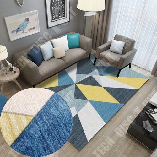 Tapis Maison Modèle Géométrique Bleu Jaune Blanc Décoration Intérieur Salon Salle À Manger Chambre Style Design Unique