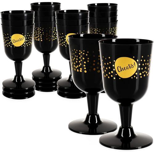 Verres À Vin Noir Cheers ® 16x Verres À Vin Réutilisables - Verres À Vin En Plastique Lavables Au Lave-Vaisselle Pour Les Fêtes, Le Camping Et Les Déplacements - Vaisselle De Festival [La