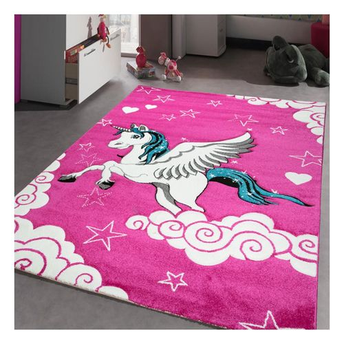 Tapis Chambre 80x150 Tissé Fuchsia Rectangle Motif Enfant Lyn8 Licorne