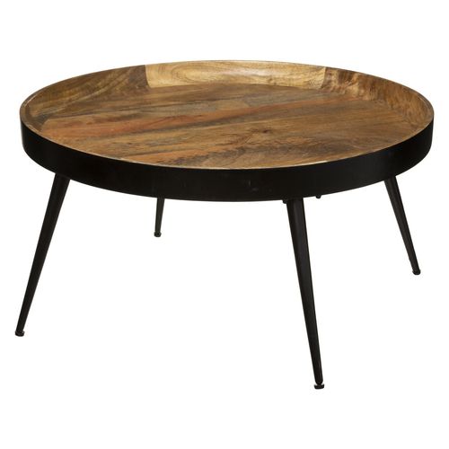 Table Basse Siwan En Bois De Manguier - Diamètre 70 Cm - Noir Et Doré