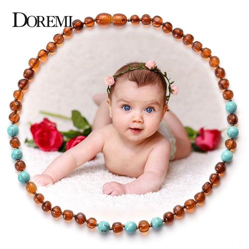 Gold-14cm Baby Bracelet -Doremi Collier En Pierre Naturelle Ambre Baltique,Pour Bébé,Turquoise,Perles D'ambre (Cognac),Collier B