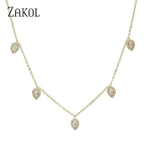 Gold Color -Zakol 2020 Tendance Tempérament Mince Chaîne Avec Feuille Décoration Pendentif Femmes Femme Mode Tour De Cou Bijoux Fsnp