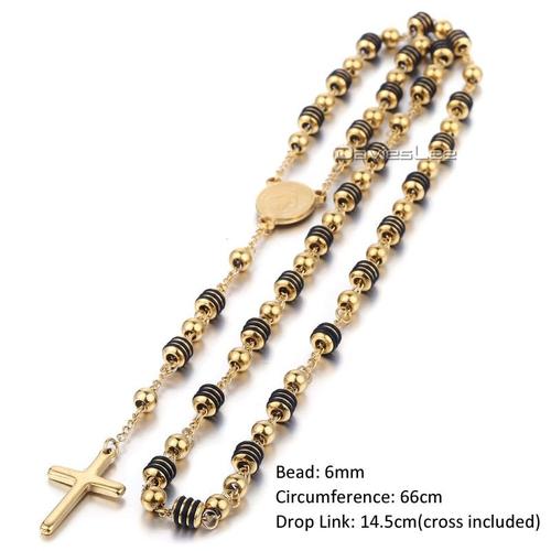 Kn434 -Davieslee Femmes Hommes Collier Acier Inoxydable Chaîne Perle Chapelet Sautoir Jésus Christ Croix Prière Bijoux Dlkn434