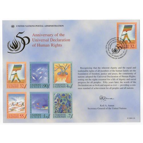 Nations Unies, New York, Document Philatélique, Timbre Oblitéré Premier Jour, 1998 - 50 Ans De Déclaration Universelle Des Droits De L' Homme