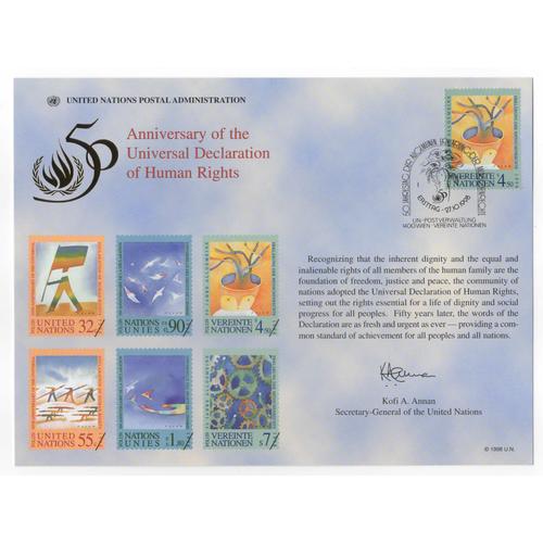 Nations Unies, Vienne, Document Philatélique, Timbre Oblitéré Premier Jour, 1998 - 50 Ans De Déclaration Universelle Des Droits De L' Homme