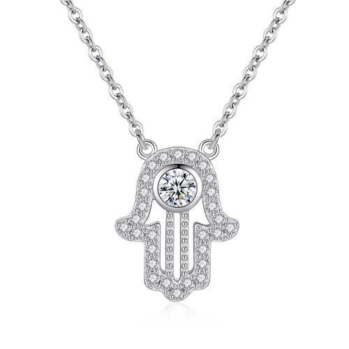 White Gold Color-45cm -Collier Main Hamsa En Argent Sterling 925 Pour Femmes,Pendentif Porte Bonheur,Longue Chaîne Ras Du Cou,Ven