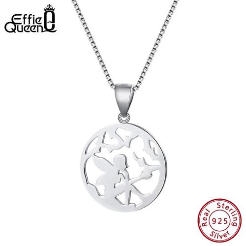 Tree Elf -Colliers En Argent Sterling Pour Femmes,25mm,Pendentif Rond,Fée,Elfe,Boîte,Chaîne Ange,Bijoux En Argent 925,Bn106,