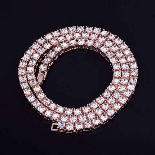 Rose Gold Color-22inch Tennis Chain -Collier De Tennis En Alliage,Bijoux Punk Hip Hop Pour Hommes Et Femmes