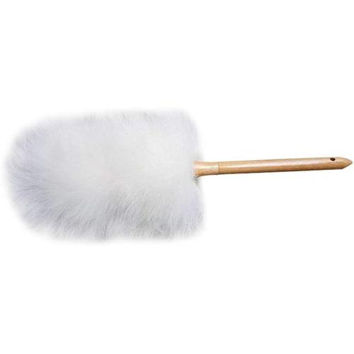 Blanc Plumeau à plumes LambsWool avec manche en bois massif, poignées flexibles, bonnes, plumeaux antistatiques et lavables pour la maison, le bureau et la voiture, attire et retient la poussière