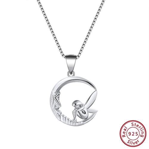 Tsn106 -Collier En Argent Sterling 925 Pour Femmes,Pendentif Lune En Forme De Fée,Design Original,Bijoux Fins,Tsn106