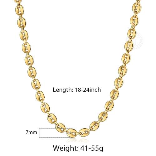 7mm Gold Tone-18inch(45cm) -Acier Inoxydable Marina Café Grains Lien Chaîne Collier Pour Hommes Femmes 7/9/11mm Or Argent Couleur Co