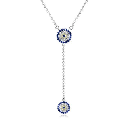 White Gold Color-45cm -Kalétine Collier En Argent Sterling 100% 925,Pendentif Rond,Porte Bonheur,¿Il Maléfique,Long Maillon En Z