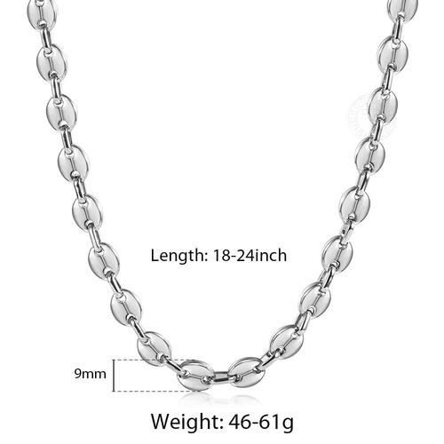 9mm Silver Tone-24inch(60cm) -Acier Inoxydable Marina Café Grains Lien Chaîne Collier Pour Hommes Femmes 7/9/11mm Or Argent Couleur