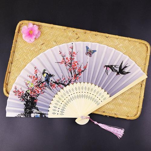 Éventail pliant Vintage en soie, rétro, motif chinois japonais, Art, danse, décoration de la maison, cadeau artisanal