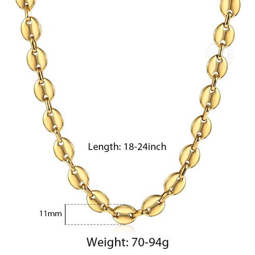 11mm Gold Tone-22inch(55cm) -Acier Inoxydable Marina Café Grains Lien Chaîne Collier Pour Hommes Femmes 7/9/11mm Or Argent Couleur C