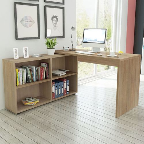 Vidaxl Bureau D'angle 4 Etagères Chêne