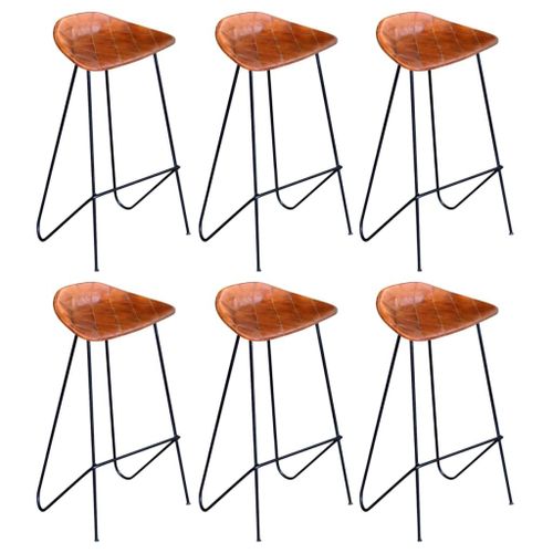 Vidaxl Chaises De Bar Lot De 6 Marron Cuir Véritable