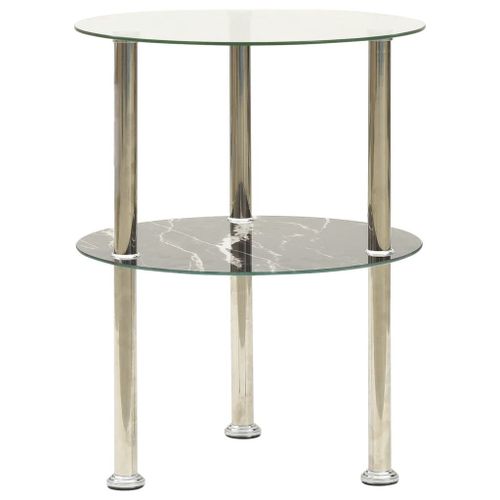 Vidaxl Table 2 Niveaux Transparent Et Noir Marbre 38 Cm Verre Trempé