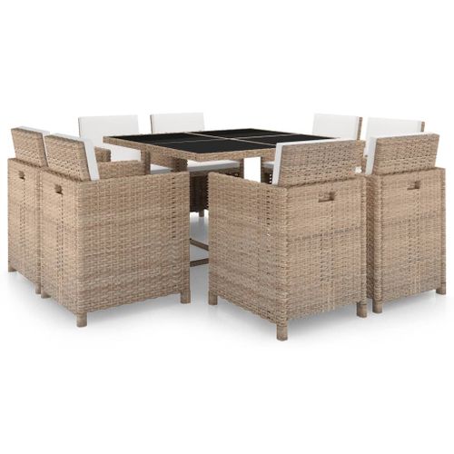 Vidaxl Salon De Jardin Avec Coussins 9 Pcs Résine Tressée Beige