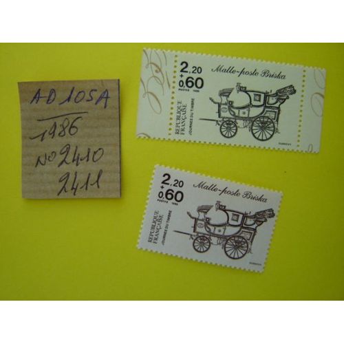 Ad/ 105 A *Lot De 2 Timbres Neufs France 1986 *N° 2410 /2411 * Journée Du Timbre