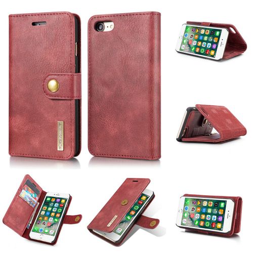 Coque Iphone 7,Etui Iphone 7,Etui Housse De Protection Magnétique À Deux Volets Iphone 7,Portefeuille Etui En Cuir Pu Premium Portefeuille Housse Pour Iphone 7,Rouge