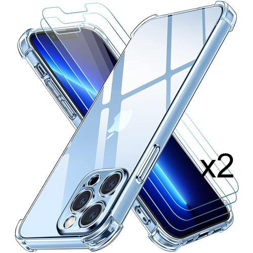 Coque Iphone 13 Pro / Coque Silicone Gel Ultraslim / Transparent + 2 Films Verre Trempé