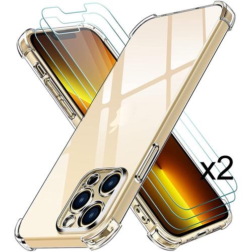 Coque Iphone 13 Pro / Coque Silicone Gel Ultraslim / Transparent + 2 Films Verre Trempé Clear