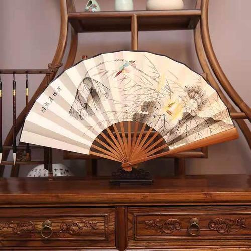Grand ventilateur Portable en papier Xuan pour hommes, en Bambou, classique, pour l'été